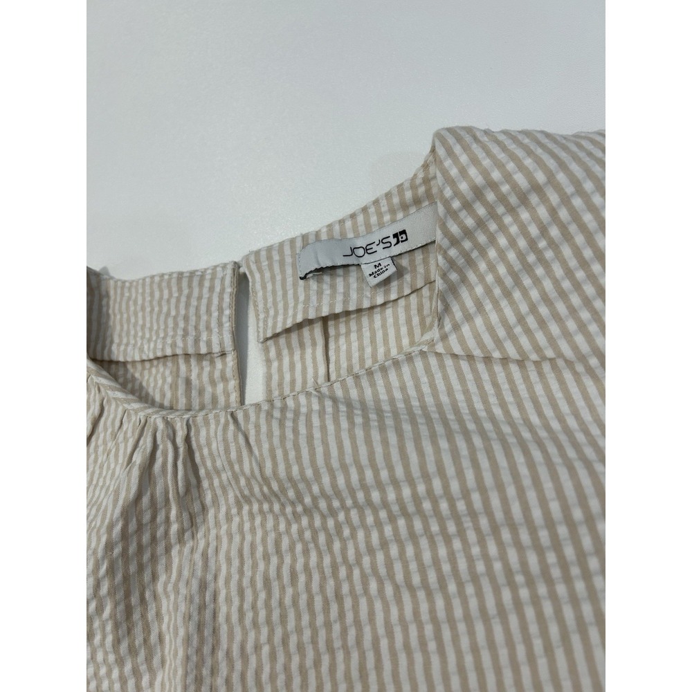 JOE'S Cotton Seersucker Puff Sleeve Top In Khaki White Stripe Size Medium - Picture 6 of 8